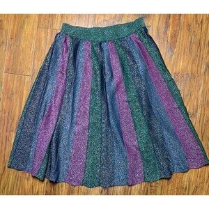 CHEE CHO Skirt Womens Medium Pleated Striped A- Line Midi Multicolor Glitter